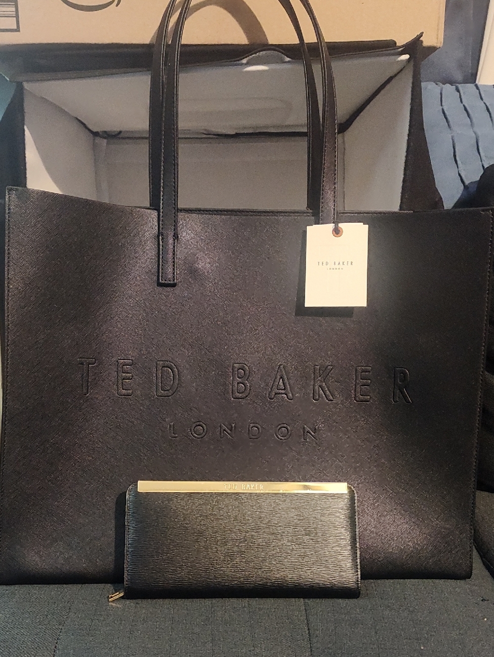 Ted Baker Black Leather Tote with Matching Black Wallet Retail $170 Wallet $120